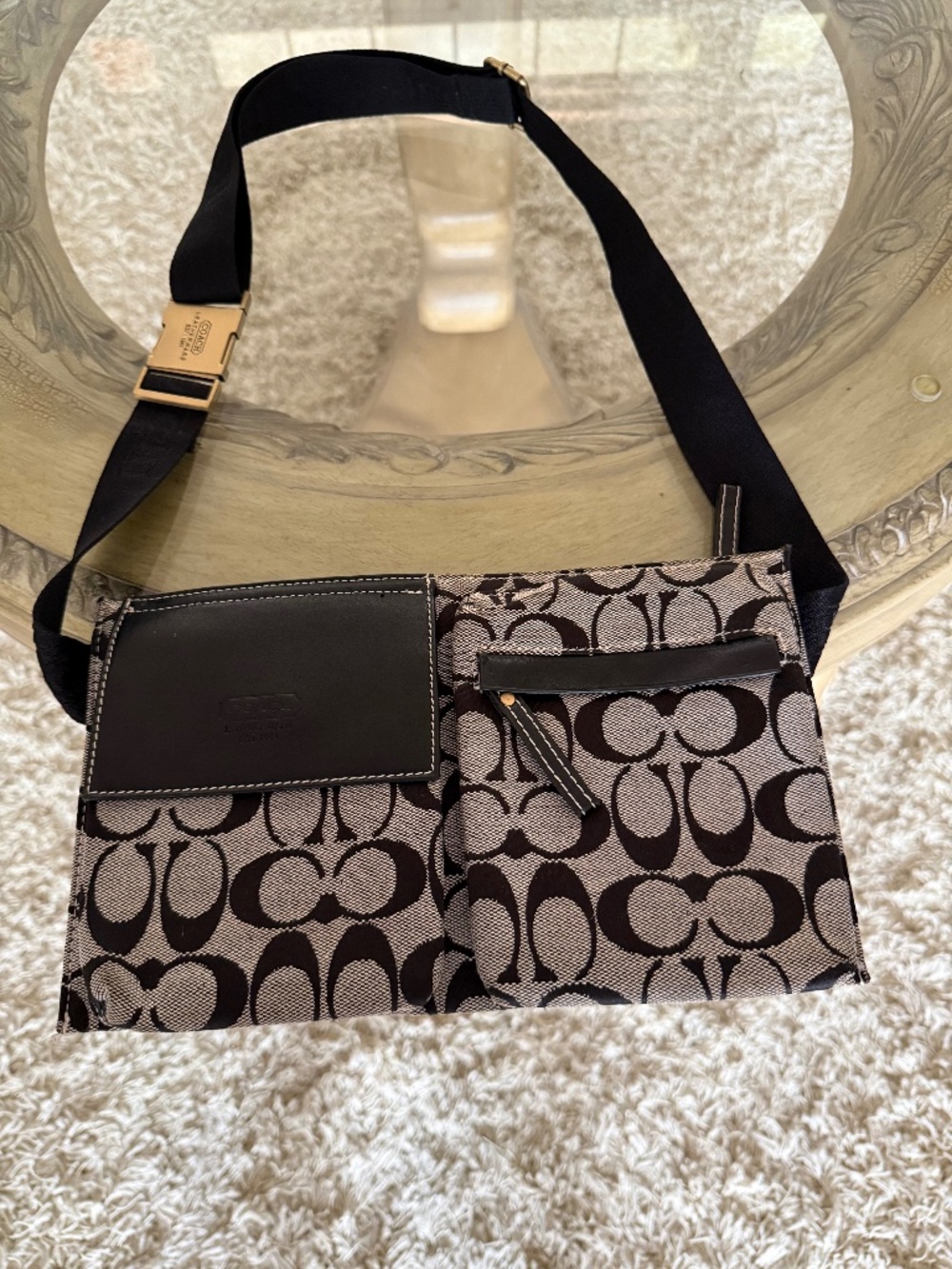Vtg Coach Signature Jacquard Black Flat File/Utility Belt Bag Circa 2003–2007